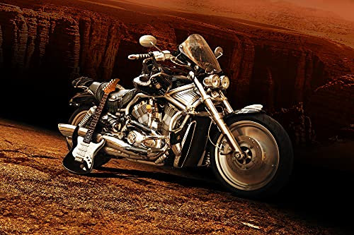 Papier Peint Photo INTISSÉ-MOTO-350x260 cm-(3870AE)-Biker Chopper Rétro Harley Davidson Voitures Colle Inclus Mural Décor Motif Poster Géant Stickers Muraux Optique Moderne Fond Effet XXL