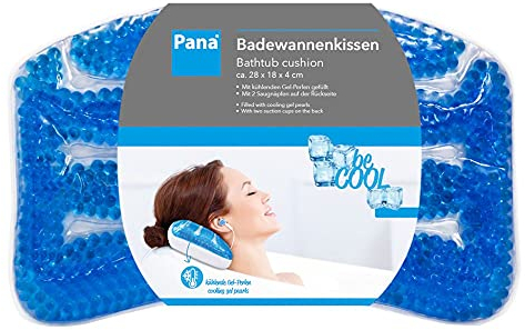 PANA be Cool Badewannenkissen mit kühlenden Gelperlen • Nackenkissen Badewanne • Polster Badewanne kühlend • 28 x 18 x 4 cm • Farbe: Blau