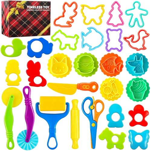 Kit d'outils Playdough pour enfants, kit de démarrage, 29 outils de pâte de jeu pour enfants de 4 à 8 ans, rouleaux de coupe, rouleaux, ciseaux de sécurité et extrudeuse adaptés pour