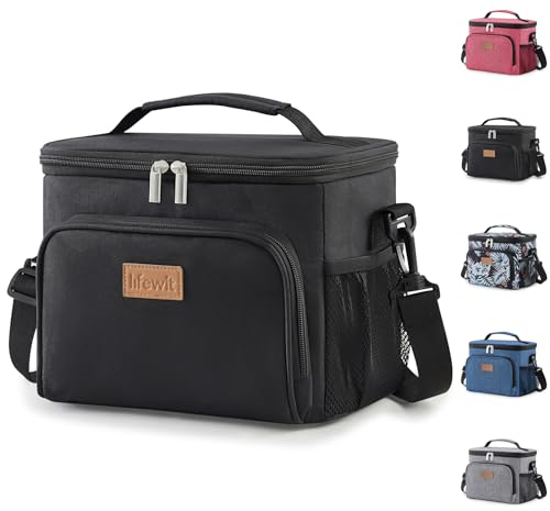 Lifewit Isolierte Kühltasche, Wiederverwendbare Lunchtasche, Tragbare Kühlbox, weiche Tragetasche, auslaufsicher, mit verstellbarem Schulterriemen für Erwachsene für Arbeit/Picknick, Schwarz 9L