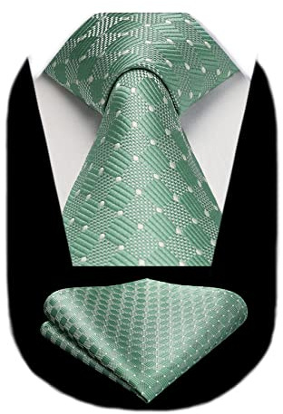 HISDERN Set med slips och ficknäsduk, formell, klassisk, elegant rutig slips för män, UK, slips och näsduk för bröllop, fest och affärer, en storlek