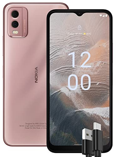 Nokia C32 Smartphone 4G 64GB, 4GB RAM, Dual Camera 50 Mp, Display HD+ da 6.52″, Android 13, Batteria da 5000 mAh, Dual Sim, Rosa, versione con cavo USB Type-C aggiuntivo