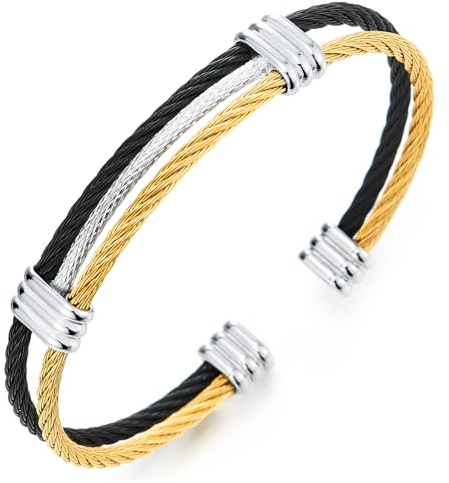 COOLSTEELANDBEYOND rostfritt stål elastiskt herr- och damarmband, justerbar stålkabel, armring, länge 18-22CM, Breite 1.2CM, Rostfritt stål, Ingen ädelsten