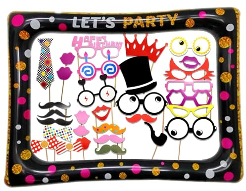 JZK 32x Festa photo foto booth fotobooth con cornice portafoto grande, baffi papillon labbra cappello occhiali cabina selfie props carta photobooth per decorazioni di compleanno matrimonio battesimo