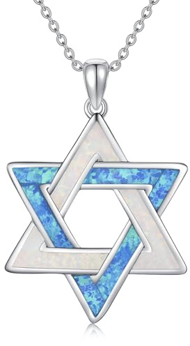 JUSTKIDSTOY Star of David Necklace 925 Sterling Silver Opal Star of David Pendant Necklace Jewish Star Necklace Jewelry Hanukkah Gifts for Women