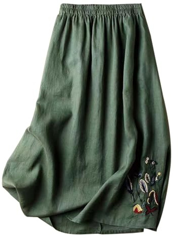 Gonna vintage floreale ricamata in cotone e lino da donna, estiva, linea ad A, gonna midi snella, versatile gonna svasata orologi da donna