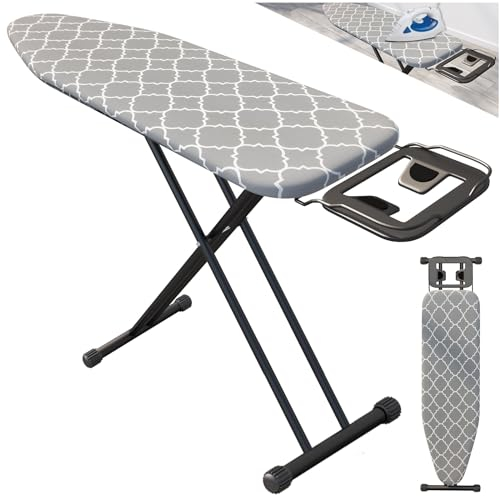 Allyson Bügelbrett – Höhenverstellbar von 74cm bis 91cm, Sicherheitsschloss, Anti-Rutsch-Füße, Einfach zu reinigen – Abreibsresistent, Bügeleisen Ablage, Kein Zusammenbau nötig (Ornament)