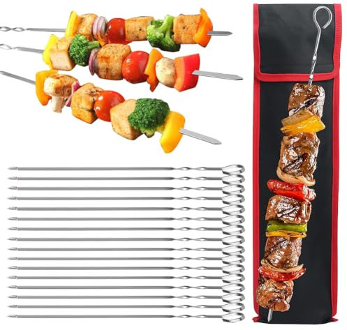 KOBONA Spiedini di Kebab Spiedini di Carne BBQ Kabob in Acciaio Inossidabile Spiedini di Carne da 36 cm per Grigliare Spiedini di Griglia Riutilizzabili Spiedini di Shish Kebab per Campeggio