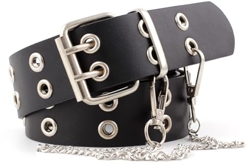 Taasmoog Nietengürtel Mit Kette - Doppelloch Metall Punk Rock Gürtel Mit Nieten für Damen und Herren - Hip Hop und Rock Style