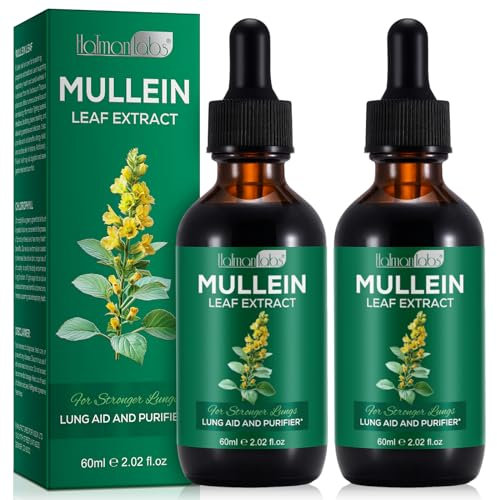 2 Pack Mullein Drops für die Lunge, natürliche Mullein Kräuterergänzungen, Mulleinblatt-Extrakt für Lungenreinigung und Atemwegsunterstützung