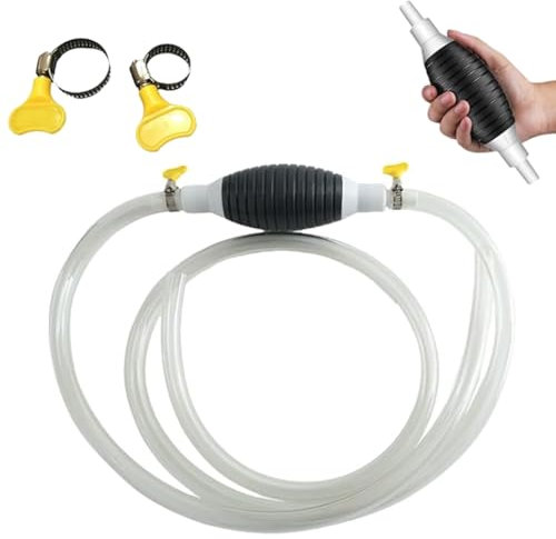 Siphon Pump for Gasoline Gas Oil Fuel Petrol Diesel Fluid Water Fish Tank,2M Hand Siphon Fuel Pump Portablewith 2 Durable PVC Syphon Hoses with Hose Clip,Metal Buckles