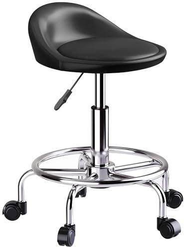 HOMCOM Rollhocker höhenverstellbar mit Rückenlehne Drehhocker 59-75 cm Arbeitshocker 360° drehbar Hocker Bürohocker für Büro Salon Massage Spa Schwarz