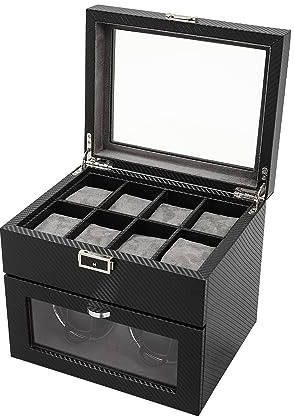 Générique Remontoir Automatique pour Montres, jusqu'à 10 Montres, avec arrêt Automatique, Couvercle en Verre Transparent et éclairage LED