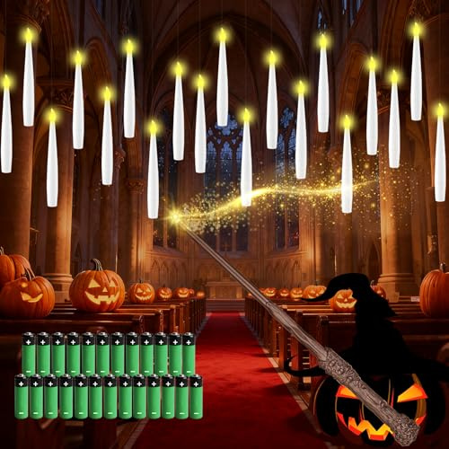 lasesasies 24 Pcs Floating Candles with Magic Wand Remote, Flickering Flameless Candles, Floating Led Candles with Battery Operated for Halloween Christmas Wedding Birthday Party Decorations