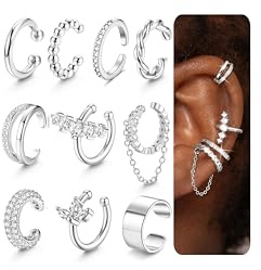 Chriscoco 10pcs Ear Cuff Oro/Plata Pendientes Sin Agujero Mujere Hipoalergénicos Pendientes de Clip Ajustables Falsos Oreja Helix Cartílago