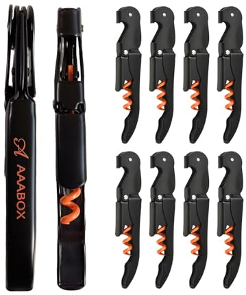 AAABOX Pack of 10 Sacacorchos Profesional Sommelier de Doble Palanca,3 en 1 Abridor de Vino con Espiral de Acero Inoxidable(Naranja y Negro)