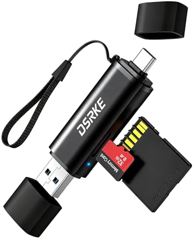 DSRKE Lector de Tarjetas SD/Micro SD, Adaptador USB 3.0 y USB C para SD/microSD/SDXC/SDHC, SD Card Reader Compatible con iPhone 17/16/15, Mac, Android, Cámara
