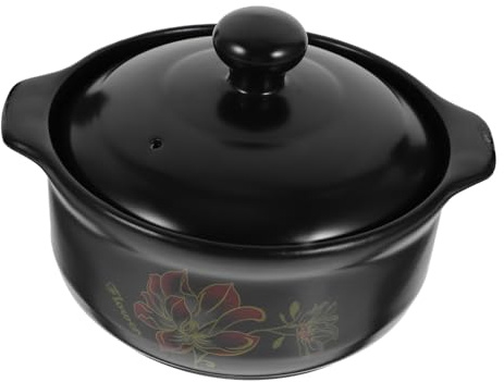 DIYEAH Cazuela de para Estofado de Pollo con Tapa Negra Olla para Sopa Resistente al Calor Antiadherente Alta Temperatura para Cocina Gas y Guisos Hogareños
