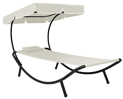 Frdhee Sedia a sdraio, sedia a sdraio, poltrona relax, sedia da campeggio, sdraio da giardino con tettuccio parasole e cuscino bianco crema, per terrazza, picnic, viaggio, stabile