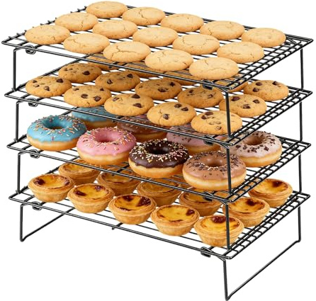 ALKNOT 4 ripiani refrigeranti per cucinare e cuocere, 4 ripiani, griglia di raffreddamento pieghevole, 26 x 41 cm, lotti di biscotti freschi, antiaderente e senza BPA, forno e lavabile in