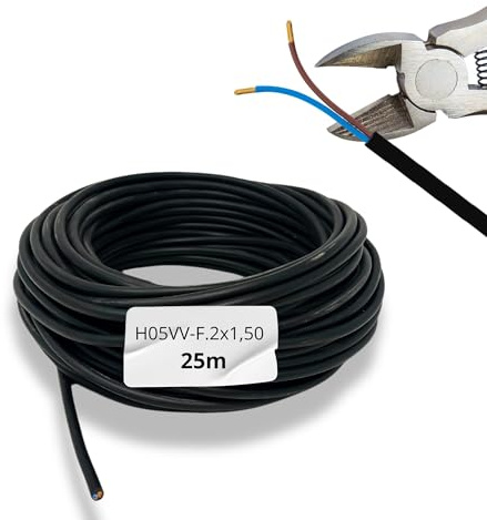 HALOTEC | 25 metros Cable electrico 2 hilos 2x1,50 mm² | Manguera Redonda H05VV-F | Doble aislamiento PVC | Cable Instalación | 2 hilos azul y marrón