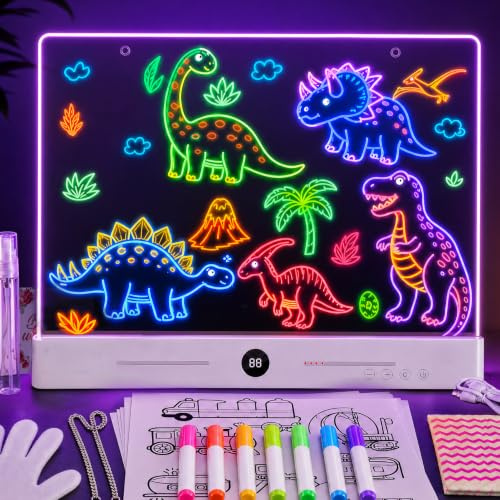 Pizarra LED Luminosa, Pizarra Magica Niños 30x20cm,7 Colores,3 Modos de Luz