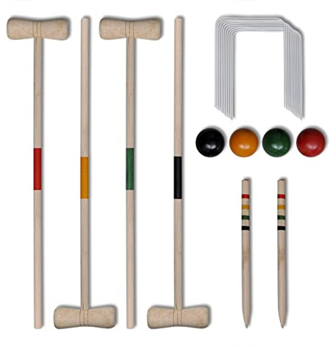 vidaXL Krocket Croquet Gartenspiel Holz Spiel für 4 Spieler Outdoor Krocketspiel