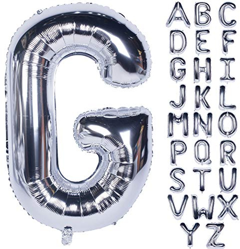 Grandi Palloncini in Mylar in Argento con Lettere dell'Alfabeto 40 Pollici per Compleanno, Doccia Nuziale, Decorazioni per Anniversario (Lettera G)