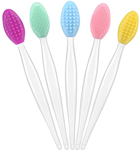 Yoizyfree 5 Pcs Lip Scrub Brush,Lip Scrubber Exfoliator,Double-Sided Silicone Lip Brush Tool for Men Women Lip Lightening, Lip Exfoliator Scrubber Tool for Dark Lips