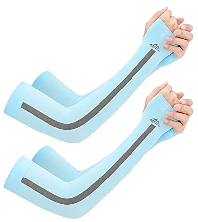 Vobony 2 Paia Manicotti Compressione Braccia Sportiva Traspirante Protezione UV Manicotti da Braccio Raffreddamento per Ciclismo Guidare (Blu)