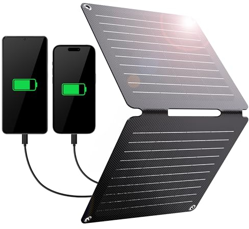 BigBlue 10W ETFE Solar Panel Charger with USB-A and USB-C, Portable Solar Phone Charger with Kickstand for Camping, IP65 Waterproof, Compatible with iPhone, Tablet, Samsung, LG, etc