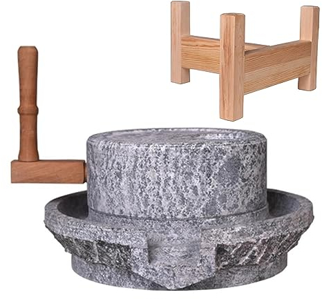Mulino a Pietra Macinino Domestico per Pietra, Mulino per Cereali a Secco e a Umido in Pietra Naturale Blu, Macina a Mano per Bacche di Grano/Noce Moscata/Fagioli, Ornamento in Pietra Naturale ( Color