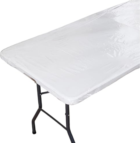 Clear Rectangular Vinyl Fitted Tablecloth for Folding Table Waterproof Oilcloth Elasticized Table Cover Elastic Edge Design Plastic Tablecloth Protector (6Ft - 30 * 72 inch)