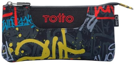 TOTTO - Estuche Escolar 3 Compartimentos, Modelo Tablero, Estuche Grande, Dimensiones 22 x 11 x 3.5 cm, Una Cremallera, Tejido Resistente y Repelente a Líquidos, Estampado Grafil