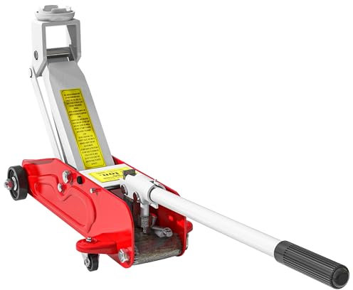 HOMCOM Gato Hidráulico para Coche de 2 Toneladas Gato Hidráulico con Altura Ajustable 120-300mm y 4 Ruedas para Apoyar Coches Automóviles Rojo y Amarillo