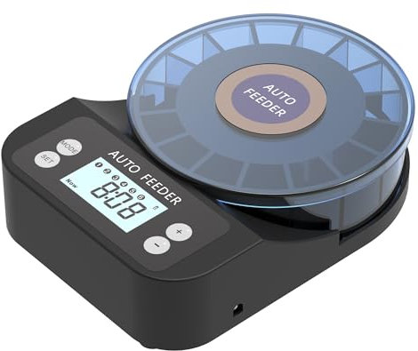 GAMWATER 60 ml mangiatoia automatica per pesci d'acquario, distributore automatico di cibo con timer, mangiatoia ricaricabile con timer, con cavo USB, display LCD