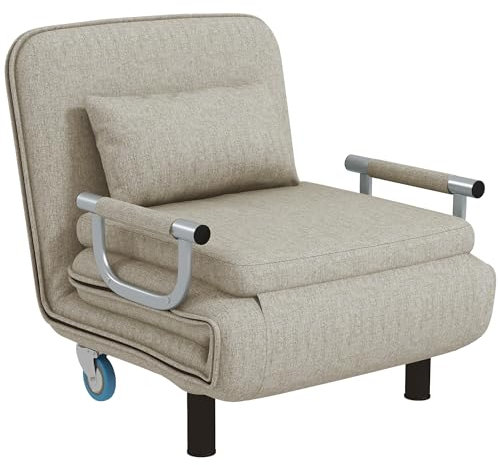 HOMCOM 3 in 1 Schlafsessel, Schlafsofa mit Bettfunktion, Klappsessel mit 3-stufig Verstellbarer Rückenlehne, Rollen, Stahlrahmen, 120kg Belastbar, für Wohnzimmer, Grau