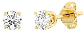 Gilded 1/4 Carat Total Weight Lab-Grown Diamond 14KT Gold Plated Silver Stud Earrings for Women| Hypoallergenic Fine Jewelry | 4-Prong Basket, Push Back nut | SI1 Clarity, F Color, Round Cut