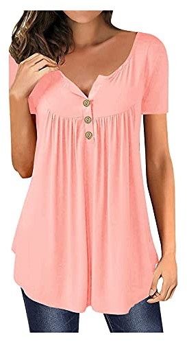T-shirts för kvinnor sommar lediga toppar plus size t-shirts kortärmad veck gå ut tunika blusar enfärgad skjorta