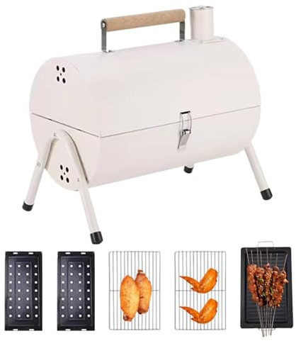 Griglia a Carbone a Barile,Affumicatore Barbecue da Giardino - Grill Portatile a Botte con Maniglia per Esterno, Cortile, Campeggio, Balcone, Picnic