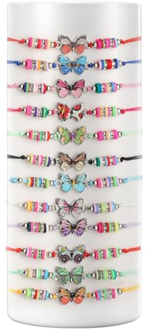 HexinYigjly 12 stili di braccialetti dell'amicizia a forma di farfalla per ragazzi e ragazze, braccialetti intrecciati colorati regolabili per regali di compleanno per bambini