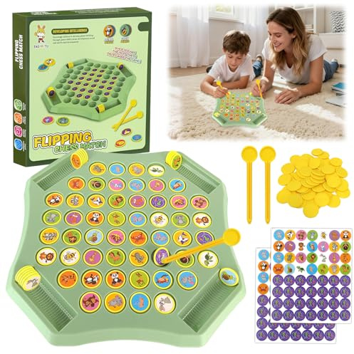 Audasi Flip Chess Memory Game, Easy Matching Chess Board Game Animal Memory Match Games Interactive Funny Educational Kids Toys Flip Match Board Game for Kids Teens Adults
