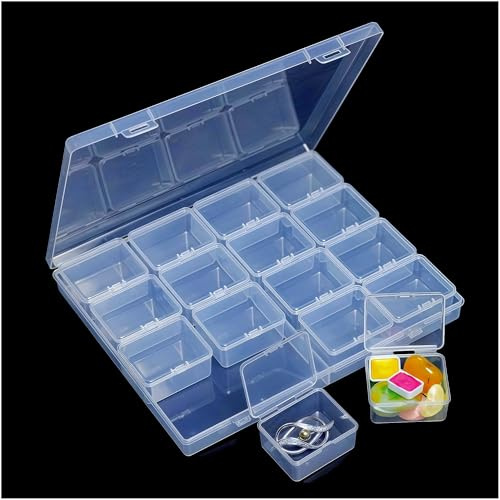 LJY 1 Set Bead Storage Box with Outer Case 21 x 17.5 x 2.7 cm – Clear Small Plastic Containers with Lids for Diamond Art Accessories, Crafts and Hardware Sorting