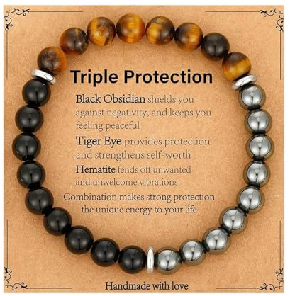 XFSRG Pietre Naturali Bracciali per Donna Uomo 8mm Occhio di Tigre Braccialetto con Perle di Cristallo Elastico Braccialetti Protettivo Adatto per l'Uso Quotidiano Meditazione Regali