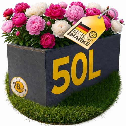 Ondis24 Pflanzkübel Vulkano, 50L Pflanzvolumen, rechteckig, Blumenkasten mit Wasserspeicher, Balkon Terrasse, Blumenkübel (Anthrazit)