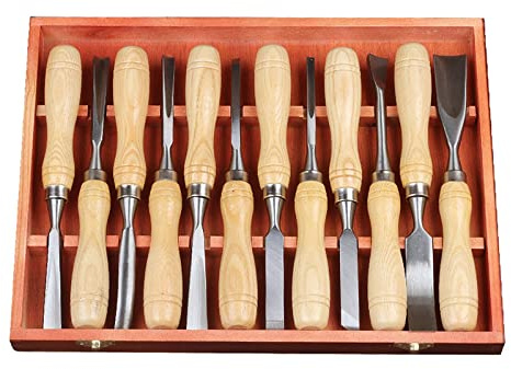 Juego de talla madera, herramientas for trabajar la, cincel, cinceles for tallar, cuchillo grabado en caja, 12 piezas Alta Frecuencia