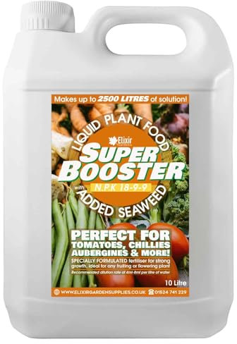 Elixir Garden Super Booster Liquid Plant Food & Fertiliser with Added Seaweed Extract | Concentrated 10 Litre Bottle
