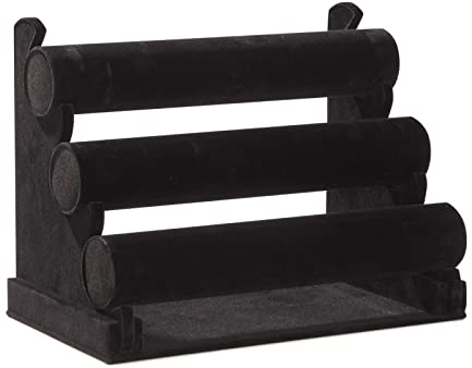 3-Tier Jewellery Display Stand with Removable Bars for Bracelets, Anklets, Watches, Bangles, Black Velvet, 30.5 x 23 x 18 cm