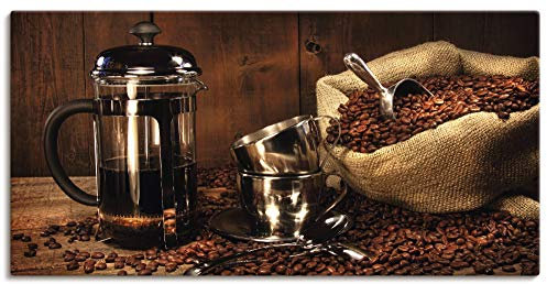 ARTLAND Wanddeko Leinwand Bilder Wandbild 60x30 cm Kaffee Coffee Cafe Kaffeebohnen Kaffeemaschien Presse S7TS