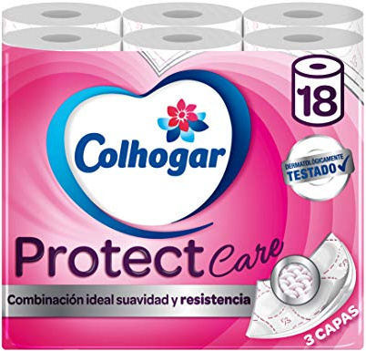 Papel Higiénico Premium 3 capas COLHOGAR Cuida&Protege Odor Block, paquete 18 rollos - Blanco + Fragancia Talco